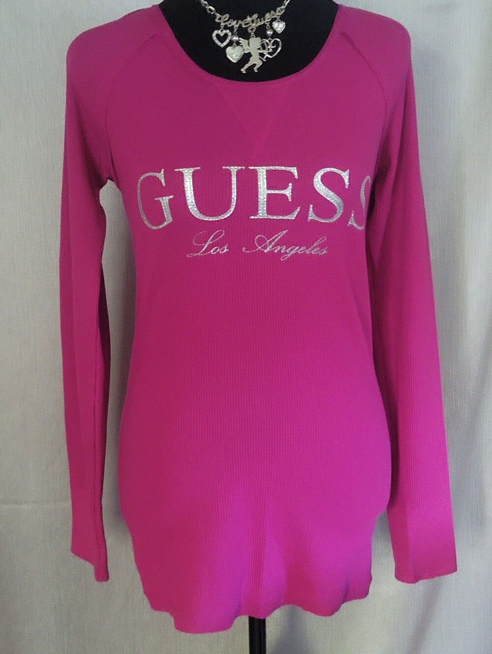 GUESS Fuchsia Long Sleeve Logo Top